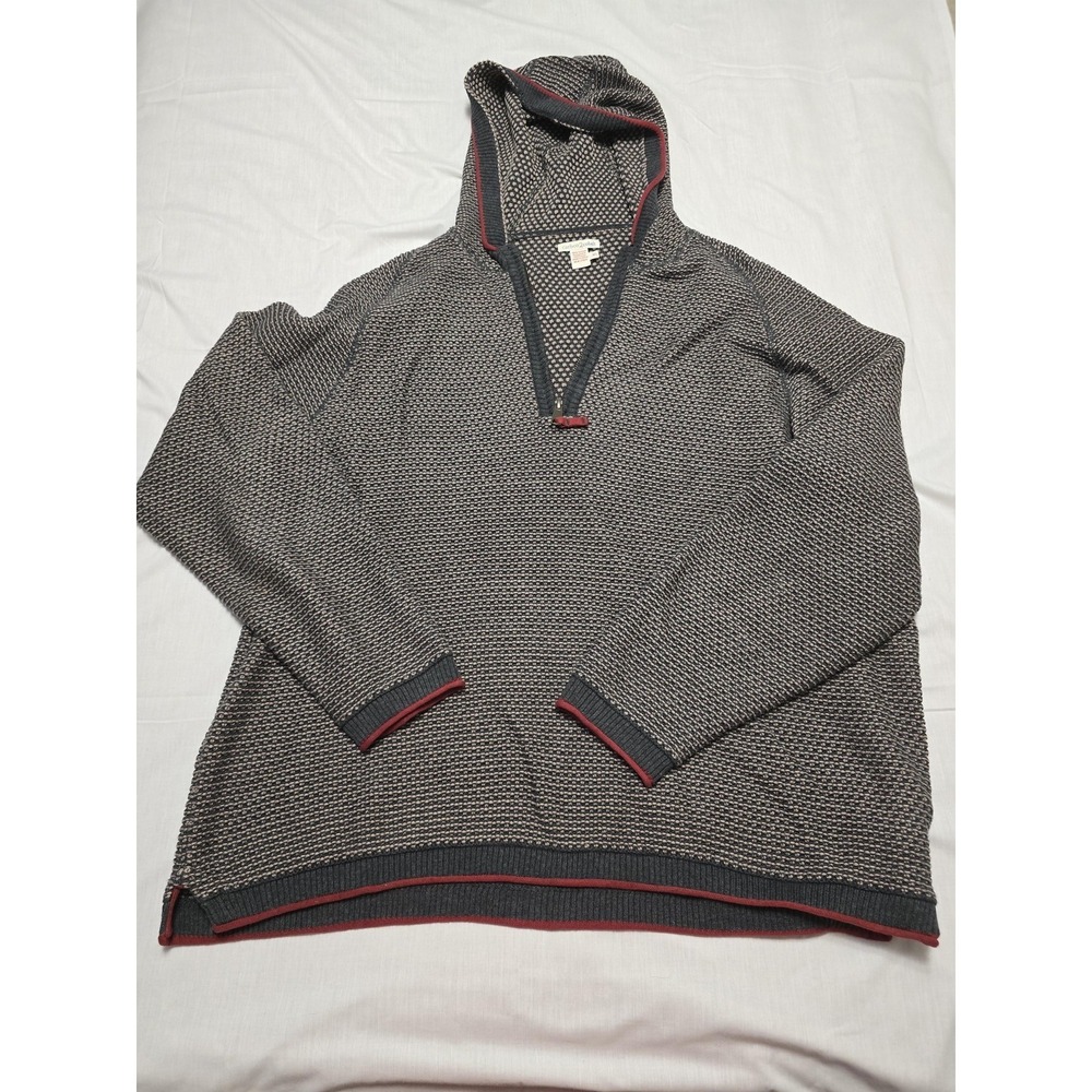Carbon2Cobalt Sweater Mens XL Gray Hooded Pullover Red Trim Cotton Casual Knit